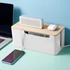 1 Pc Creative Simple Desktop Cable Box Bamboo Wood Cover Cable Box Plugboard Storage Box Power Cord Charger Storage Box 4