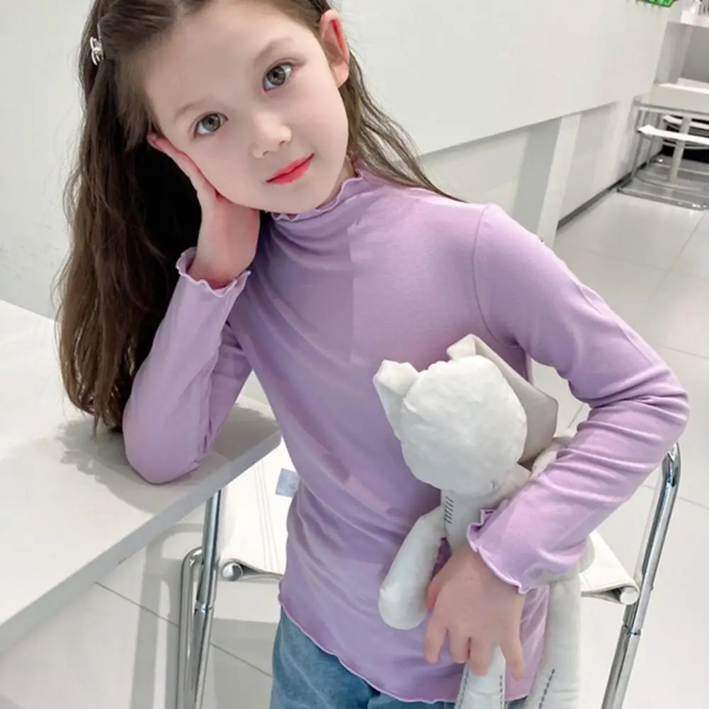 Kids Warm Winter Clothing Cozy Flounce Half-high Collar Girls Sweatshirt for Toddlers 3-8 Years Old Soft Slim Fit Long Sleeves