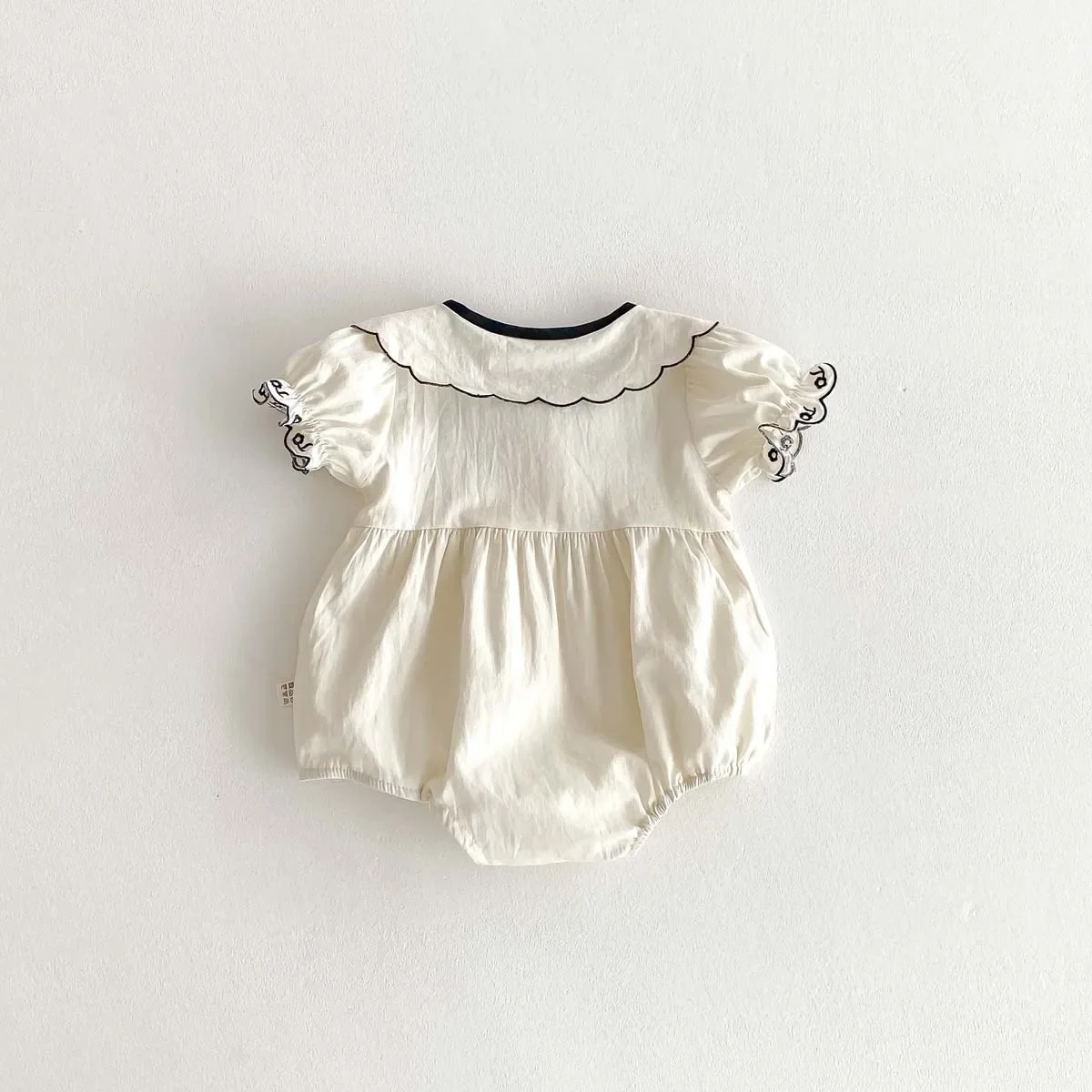 Summer Thin Embroidered Baby Romper Short Sleeve Bib Overalls Butterfly Knot Wrap Baby Girl Clothes Cotton Onesie Babygrow