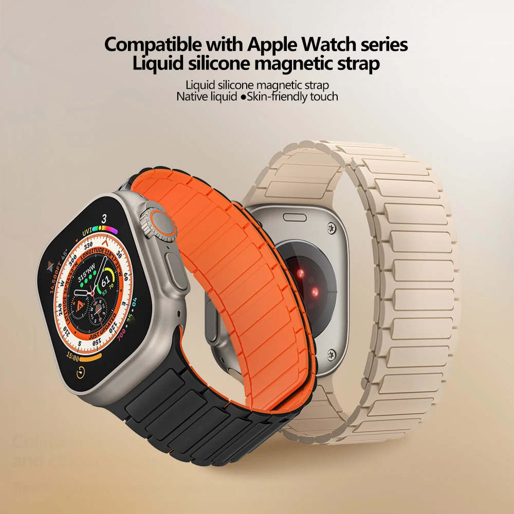 Silicone Watch Strap Magnetic Silicone Strap for Apple Watch Band Ultra 2 49mm 45mm 41mm Bracelet for Iwatch Series 9 8 7 6 SE 5 4 38 42mm 44mm 40mm