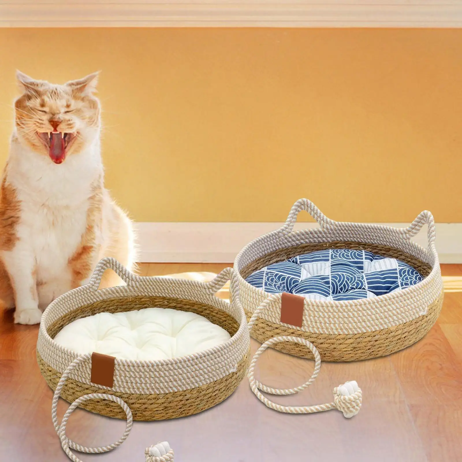 Cat Bed, Cat Scratch Pad Nest, Comfortable Woven with Removable Cushion Cat Cat Bed, Cat Scratch Pad Nest, Comfortable Woven with Removable Cushion Cat