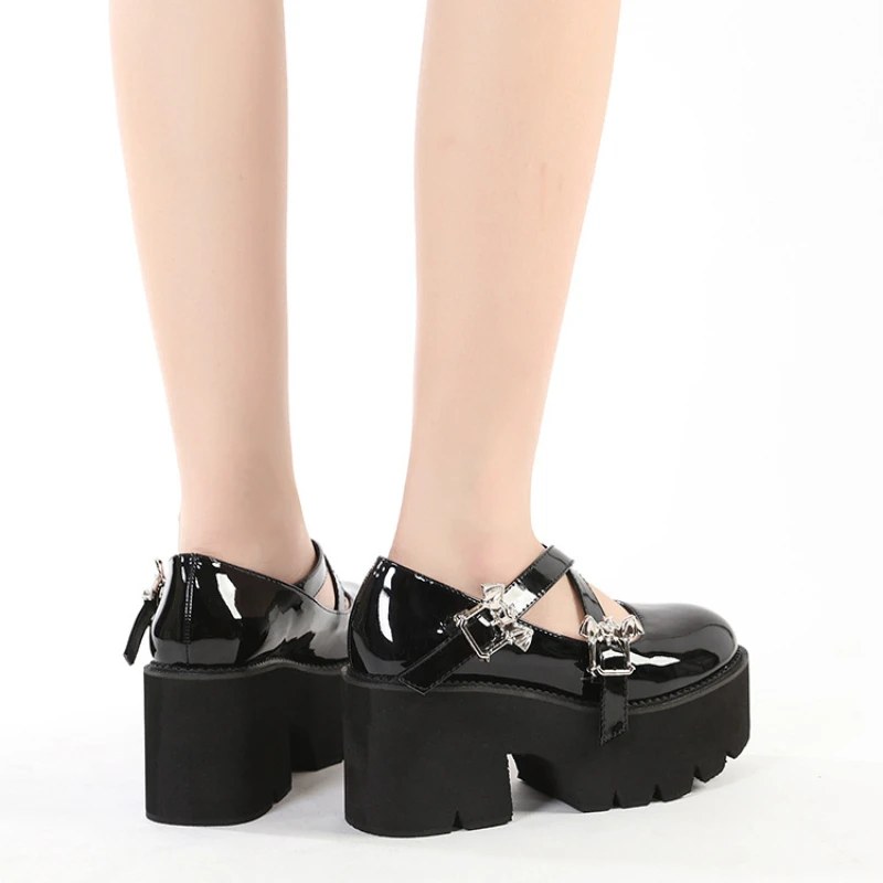 ULKIN CANVAS x BETTY BOOP CHUNKY PLATFORM MARY JANE★BLACK SODA-MIDI PATENT MARY JANES PLATFORM 2 BANDS Buckles 1.75