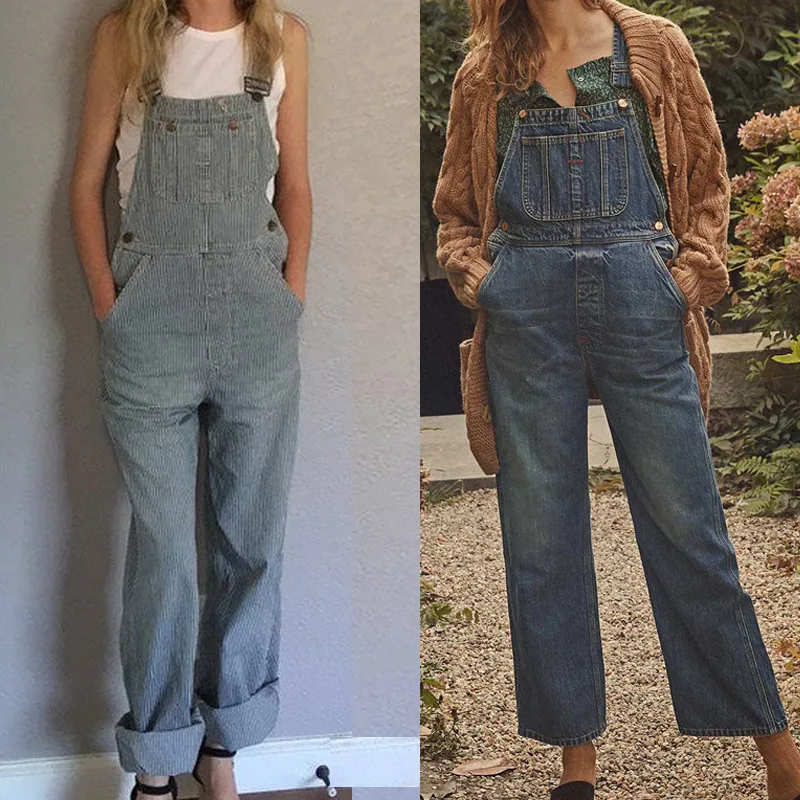 

2023 Early Autumn New Women's Retro Loose Denim Overalls Women's Fashion Temperament All-match Color Trousers with Pockets