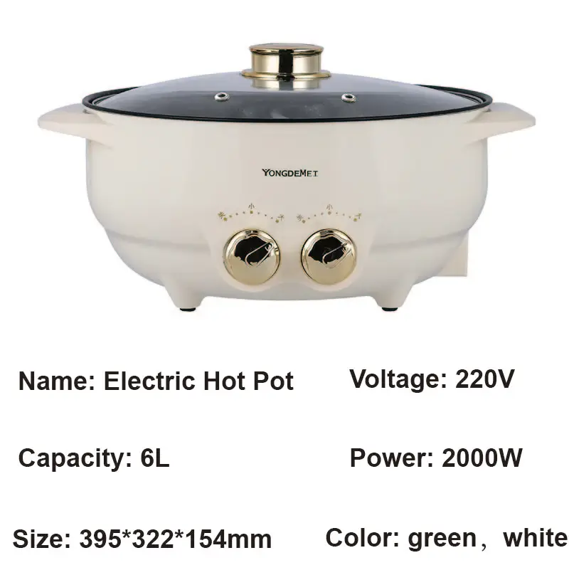 2000W Large Capacity Electric Hot Pot Mandarin Duck Pot Multifunction Electric Cook Pot Home Non Stick Electricity Saute Pot 6L 6
