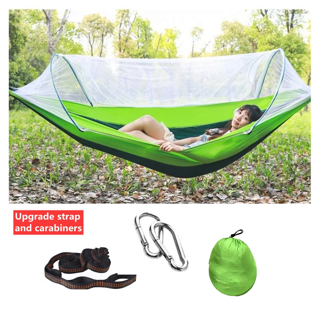 2 Person Camping Garden Hammock With Mosquito Net Outdoor Furniture Bed Strength Parachute Fabric Sleep Swing Portable Hanging 