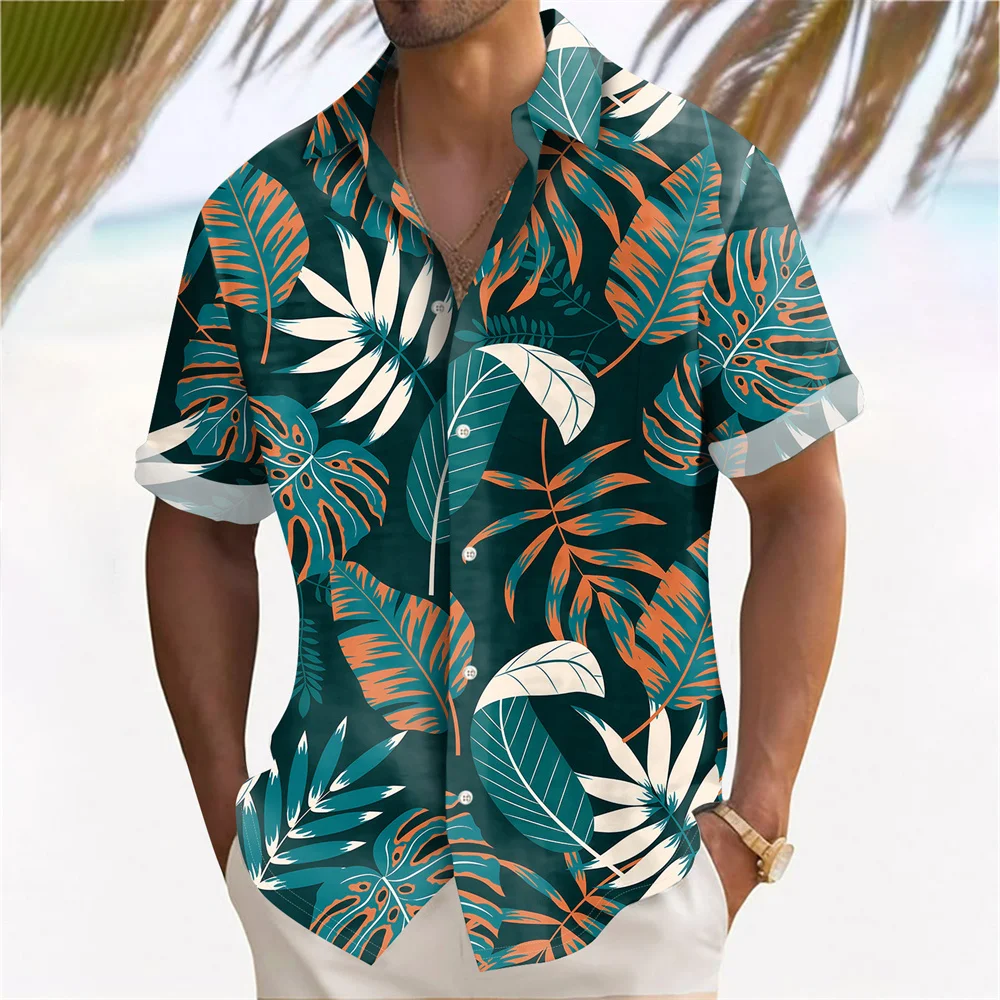 Plant Printed Men's Hawaiian Beach Shirts Summer Casual Short Sleeve Lapel Shirts Holiday Shirts For Men Large Size Men Clothing 5
