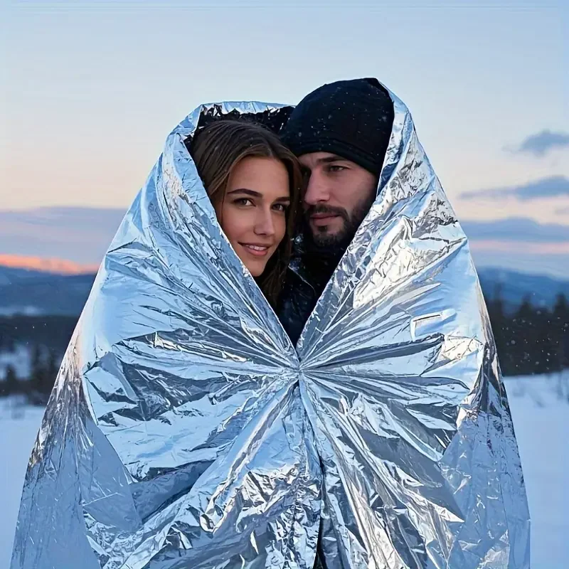 2pcs Emergency Survival Blankets - Heavy Duty Thermal Reflective Mylar for Outdoor First Aid, Camping & Hiking Gear, Waterproof