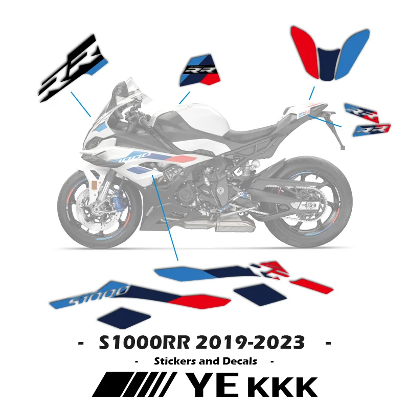 For BMW S1000RR 2019-2023 Fairing Shell Sticker Decal Line Blue White Red Customized Full Car Stickers S1000RR RR 2023