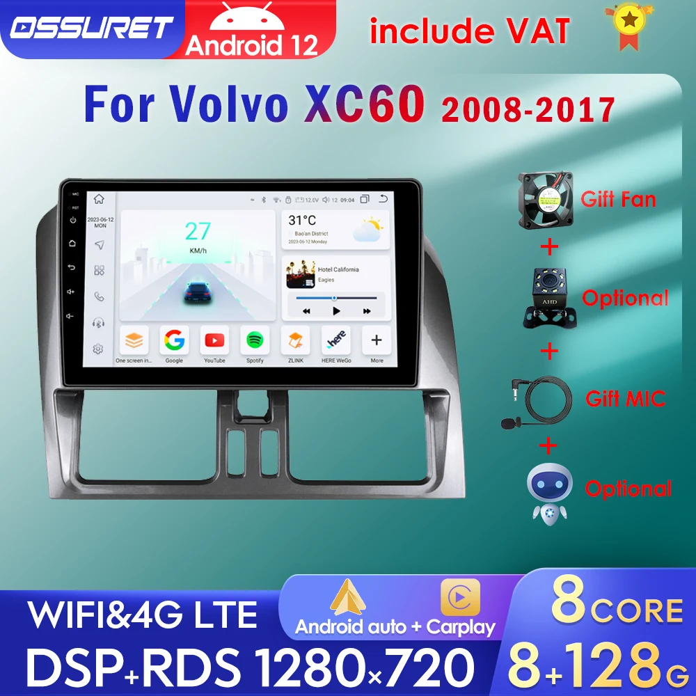 2Din Multimedia Player Carplay Android Auto Car Radio Per Volvo Xc60 2008-2017 4G Navigazione Gps Video Ips Ai Voice 7862