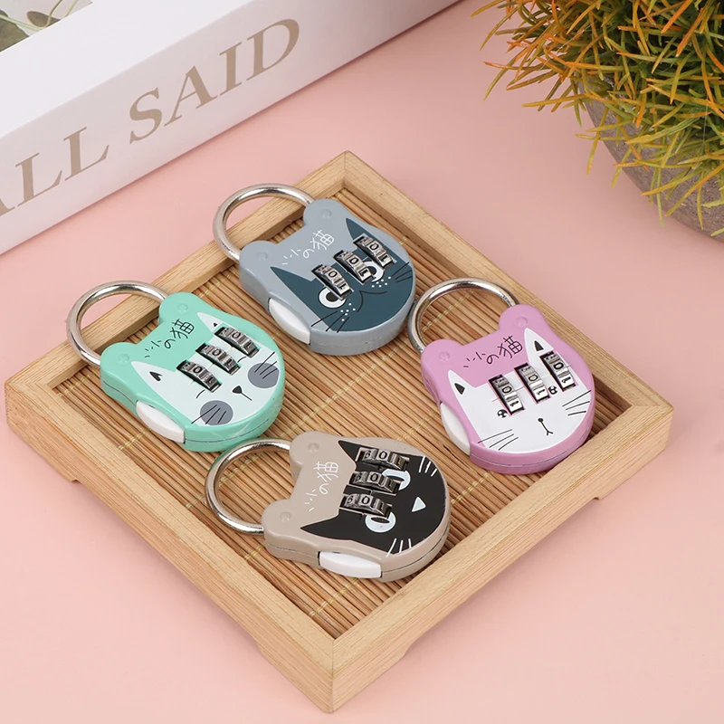 Luggage Padlock Mini Travel Padlock Cute Cat Suitcase Backpack Password Journal Notebook Handbag Code Locks