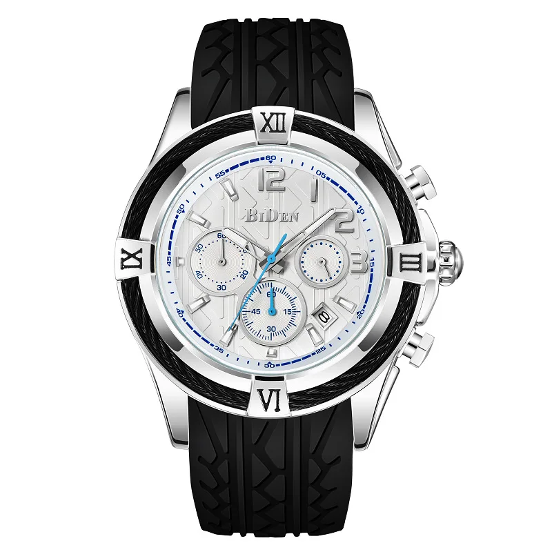 

2023 New Fashion Men's Watch BIDEN Multifunctional Sports Quartz Watch Silicone Strap Business Casual Men's Watch