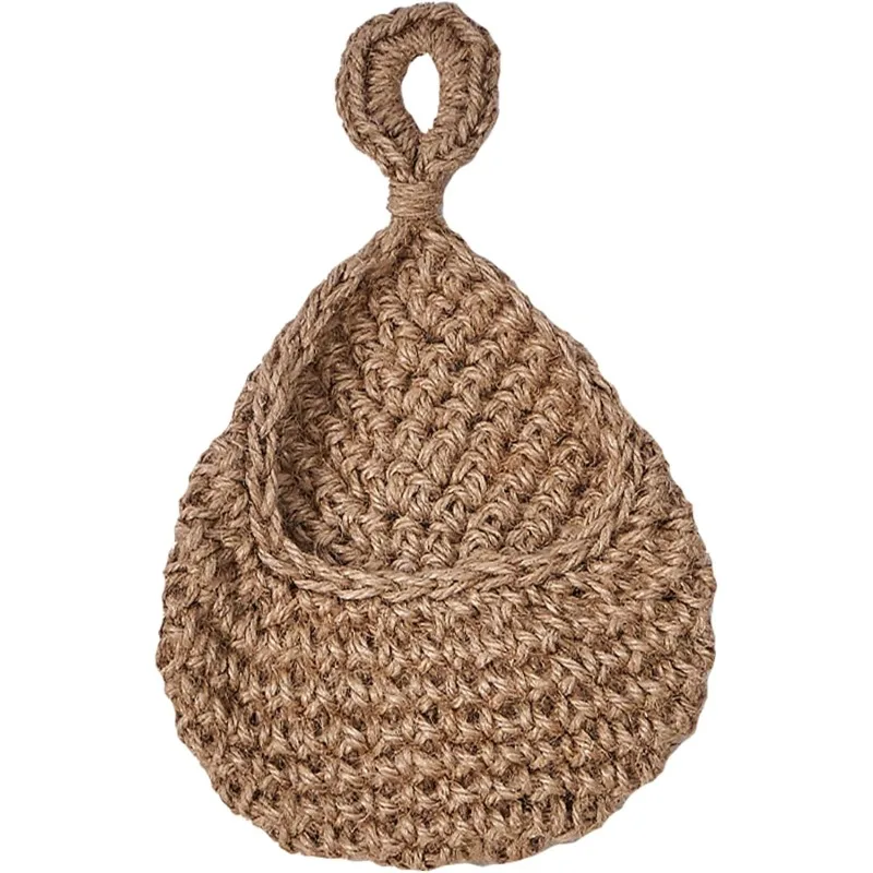 A Space Saving Vegetable, Potato, Onion, and Garlic Weaving Storage Organizer with A Hanging Fruit Basket  Teardrop Shaped Wall