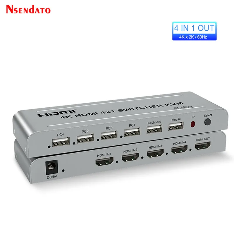 4K 60Hz HDMI USB KVM Switch Adapter 4X1 for USB Keyboard Mouse 4 In 1 Out USB KVM Switch HDMI Switcher for PC Computer To TV