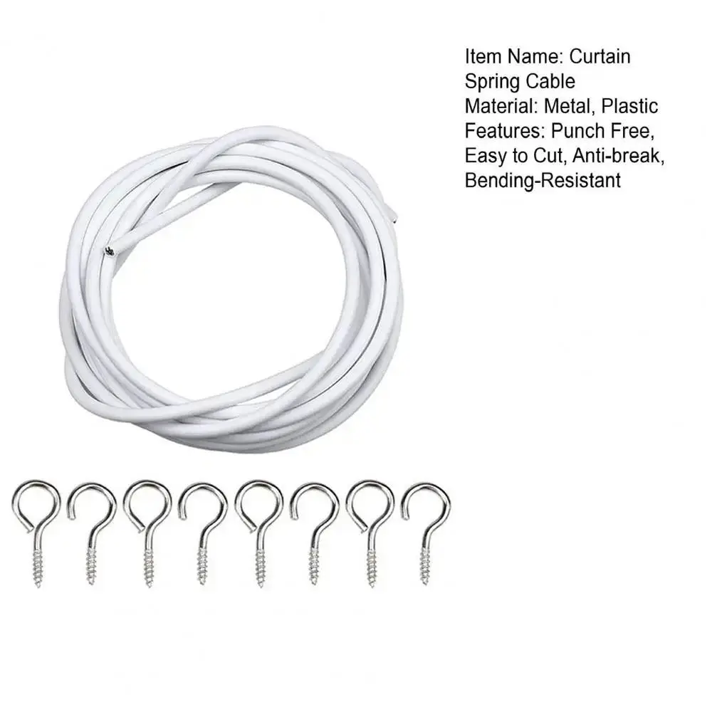 1 Satz langlebiges 2/3/4/5 Meter Vorhangfederseil aus PVC-Stahl mit HAKEN AUGEN Fensterschnur Kabelnetz Weißer Vorhangschienendraht – Detail 13