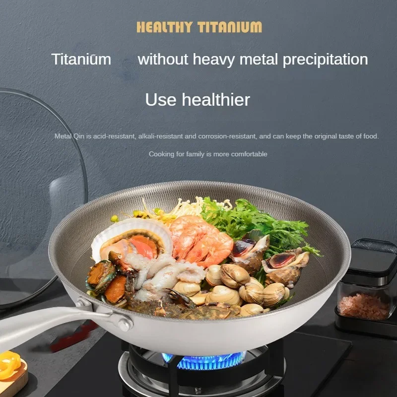 

Titanium Wok Pan Non Stick 316 Stainless Steel Frying Pan Less Fume Cooking Pot Suitable for All Kinds of Stoves Cookware Pans