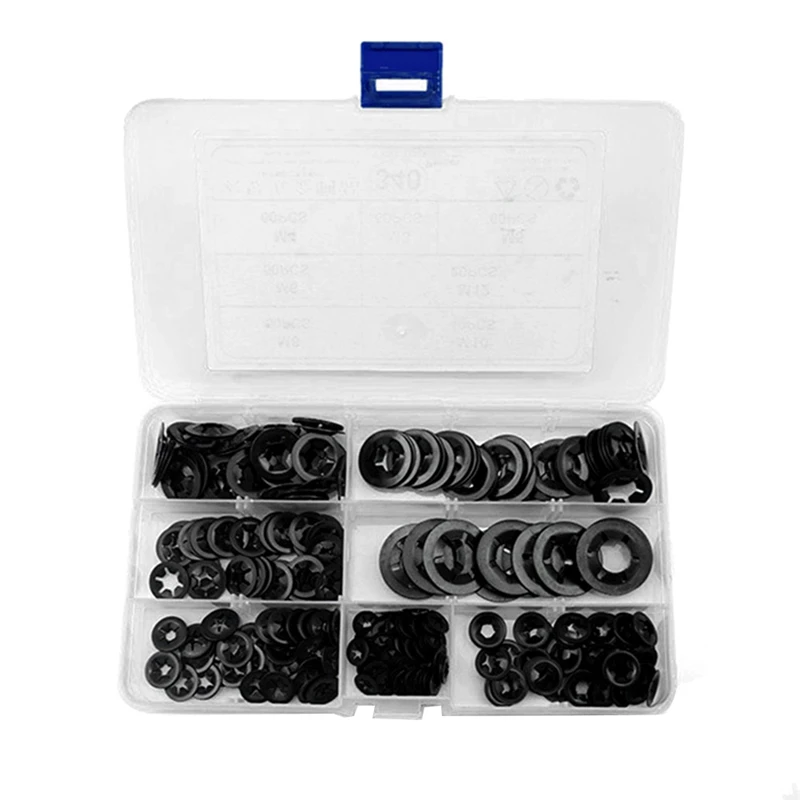 

340PCS M3M4M M6M8M10M12 Plum Blossom Hole Retain Ring Bear Clip 65 Mn Steel Star Lock Locking Washer Assortment Kit