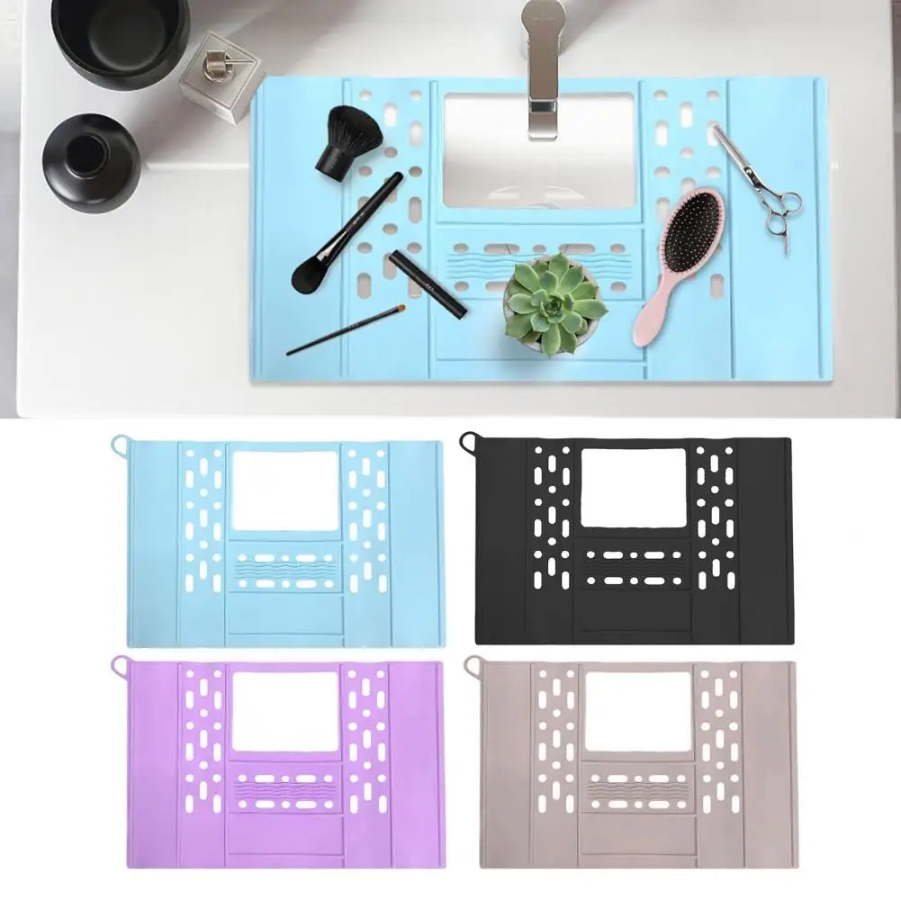 Silicone Drain Mat Foldable Silicone Sink Cover Makeup Organizer Mat for Bathroom Heat-resistant Space-saving Over Countertop