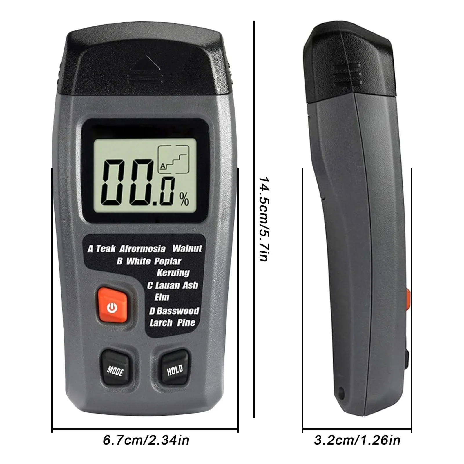 Wood Moisture Meter Digital, 4 Measurement Modes, Backlit LCD Display, Spindle Leak Detector for Firewood, Logs, Walls, Caravans