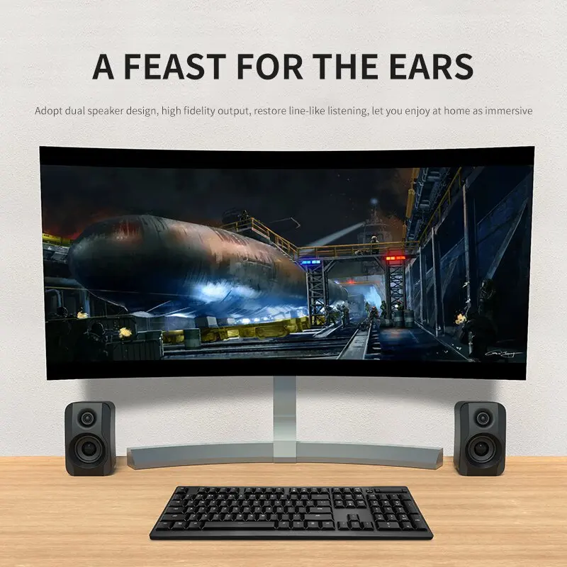 Home wired subwoofer desktop game sound USB powered 3.5mm audio interface 3D surround cinema level computer multimedia speakers