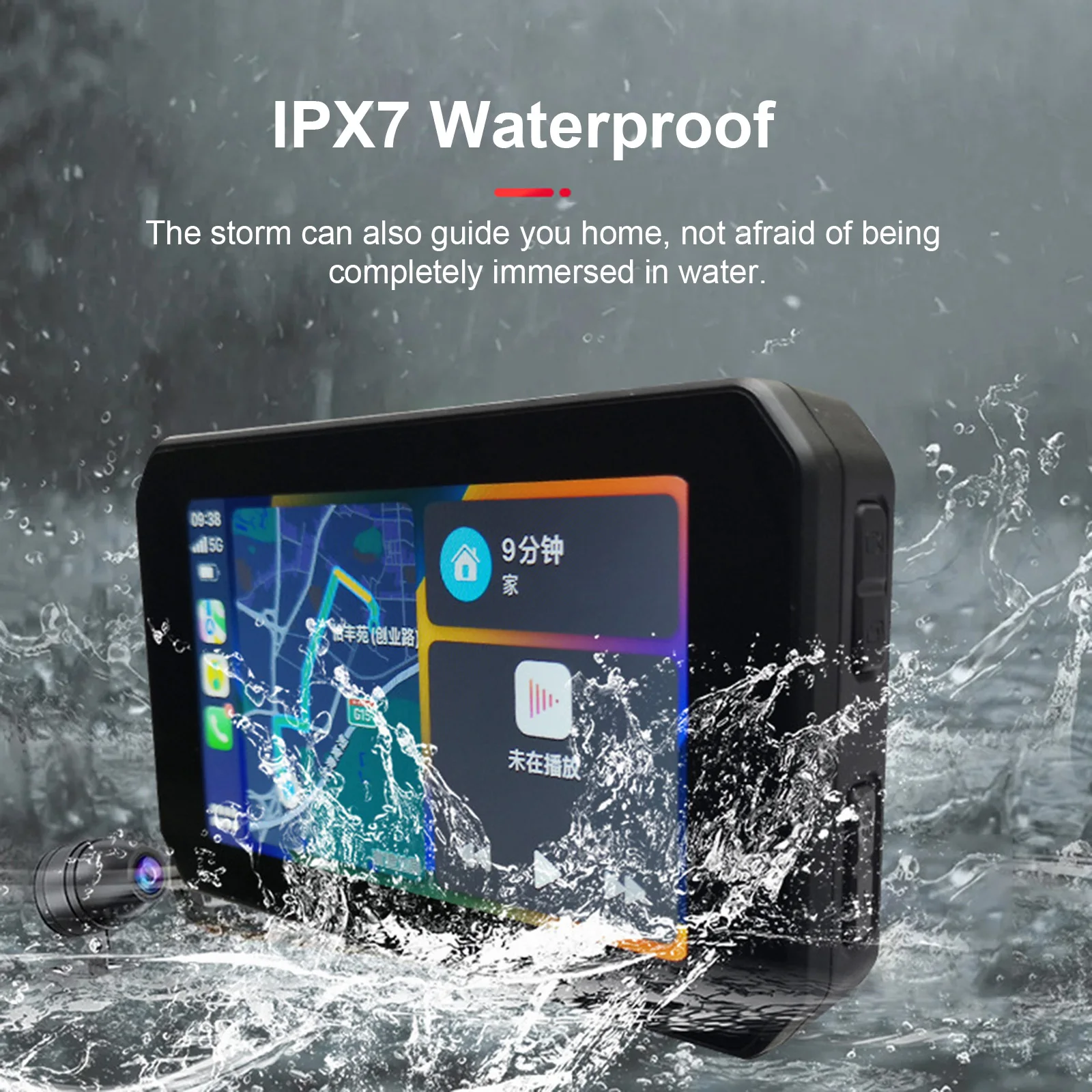 Portable Motorcycle Navigator 5 Inch Touch Screen IPSX7 Wireless Apple Carplay Android Auto Portable Waterproof Navigation GPS
