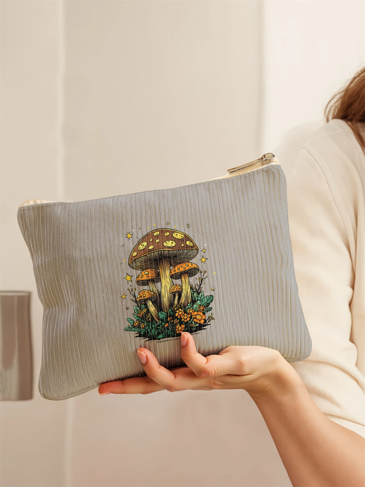 Women's Corduroy Travel Cosmetic Bag Portable Large Capacity Makeup Storage Organizer Zipper Clutch Purse Make up Bag