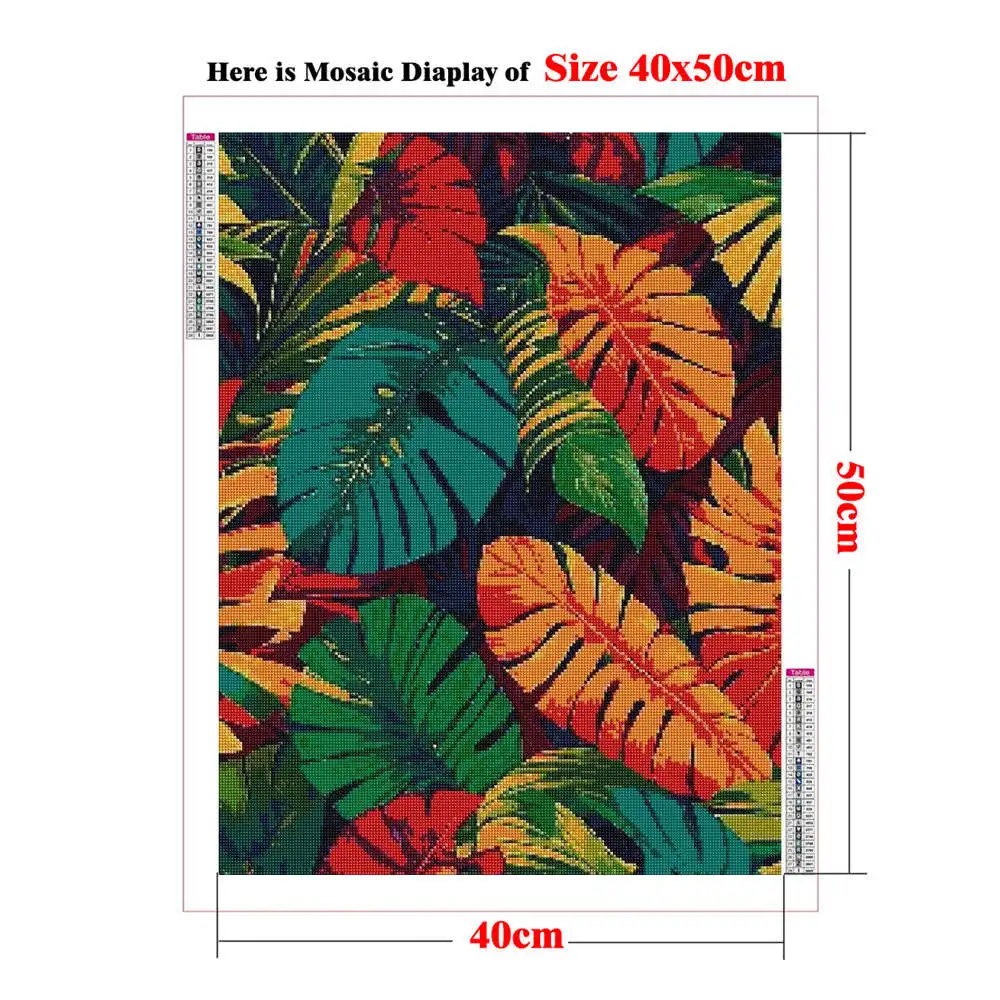 Jungle of Tropical Plants Full Drill 5D Square Diamond Painting Kit , Botanical Monstera Deliciosa Palm Leaf , Housewarming Gift