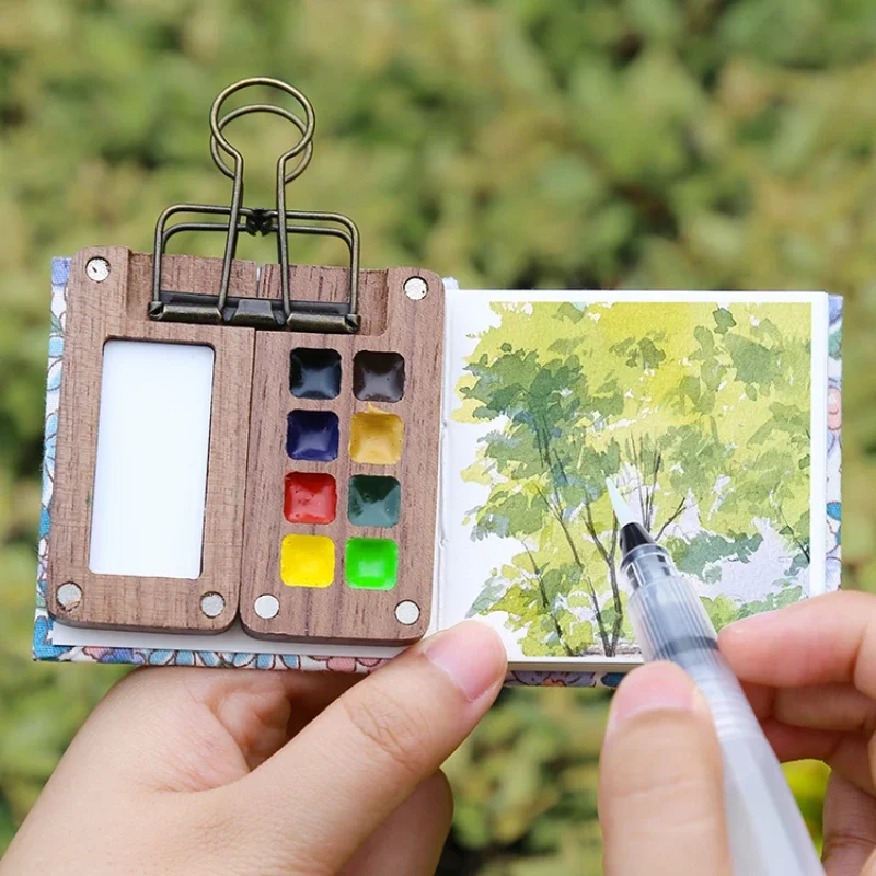 Watercolor Palette Portable Travel Wooden Handmade 8 Grid 0.5ml Watercolor Paint Palette Oil Paints Tray Box