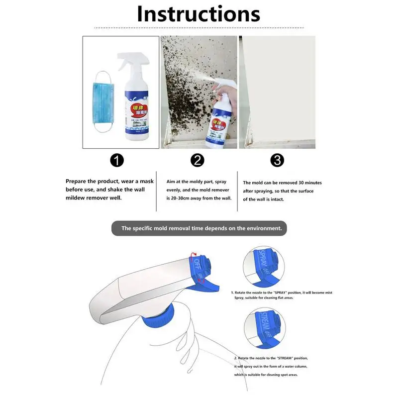 Mildew Remover Cleaner Mold Stain Gel 500ml Wall Mold Remover Spray for Washing Machine Tile