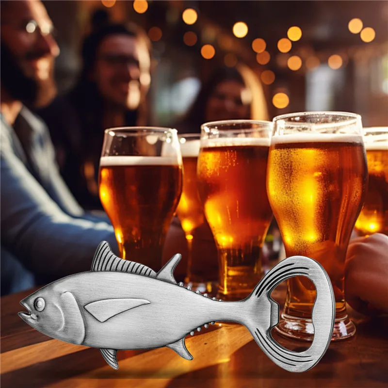 Kreativer Flaschenöffner aus Metall in Thunfischform, Bier, Soda, Korkenzieher, Öffner für Club, Küche, Bar, Hochzeit, Party, Geschenkset mit Tasche – Detail 5