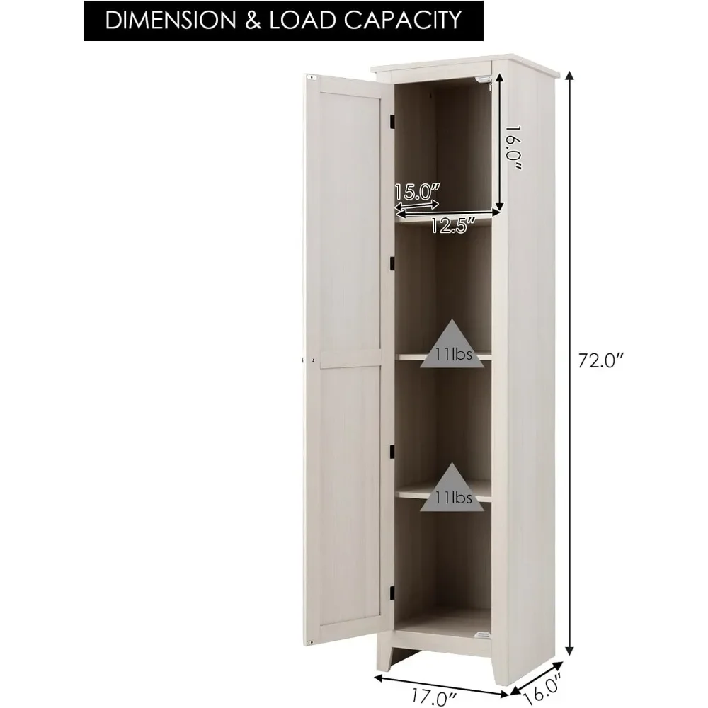 Tall Storage Cabinet Free Standing Floor Storage Tower with Four Shelves and Single Door, for Living Room, Bathroom 3