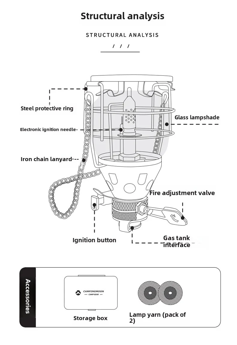 Camingmoon Tragbare Glasabdeckung Outdoor Camping Laterne Zeltlampe Outdoor Licht Gaslampe – Detail 2