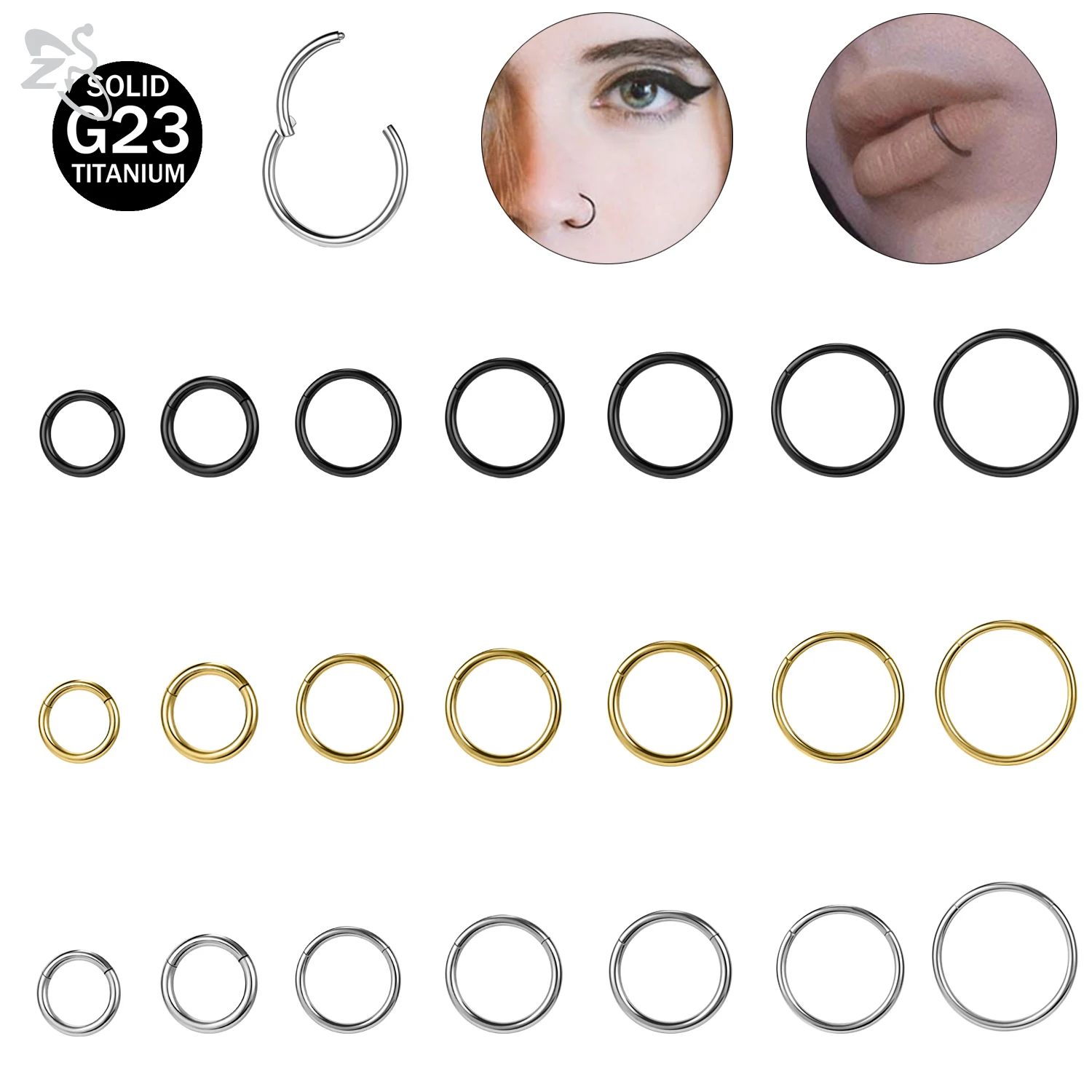 

ZS 1PC G23 Titanium Hinged Hoop Nose Rings 16G/18G/20G Septum Nose Clicker Silver Color Nose Piercing Cartilage Rook Earring