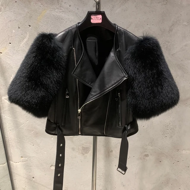 Pelzjacke Jacke Schwarz Mit Pelz Leder Pelz Jacke Natürliche Pelz
