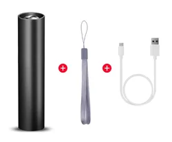 Rechargeable Mini LED Flashlight - Waterproof, Telescopic, Zoomable, 3 Lighting Modes, Portable Torch (Black)