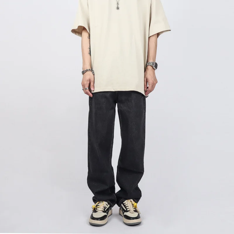 Y2k Jeans With Embroidery Baggy Man Trendyol Straight Pants High Street Hip Hop Black Streetwear Men's Denim Pants Casual