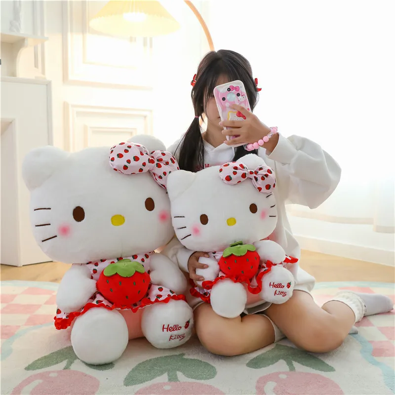 Plush Toys 23cm Sanrio Hello Kitty Doll Fruit Strawberry Cat Doll Girls Plush Toy Bedroom Decoration Pillow Cute Cartoon Birthday Gifts