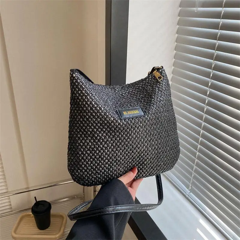 Borsa Di Paglia Da Donna Bohémien Fatta A Mano – Piccola Tracolla Estiva Con Cerniera, Beige, Per Spiaggia E Vacanze