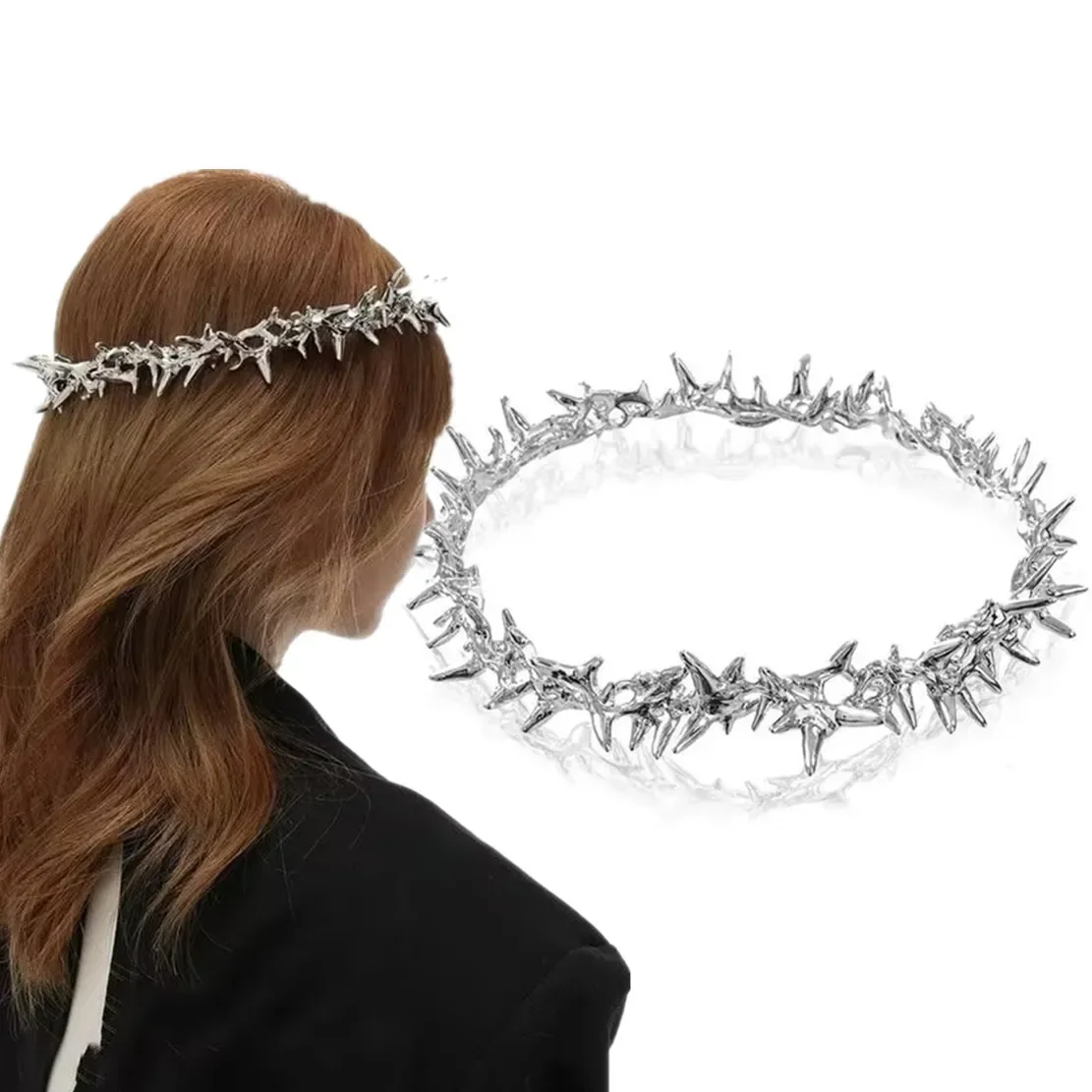 

Thorn Crown Punk Gothic Headwear Unisex Cosplay Metal Hip Hop Imperial Crowns Silver Color Jewelry Birthday Gift Accessories