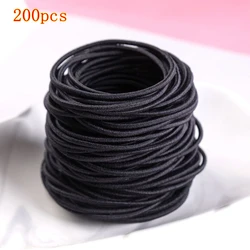 Black Elastic Hair Ties - Durable and Simple Hair Accessories (Black 200Pcs)