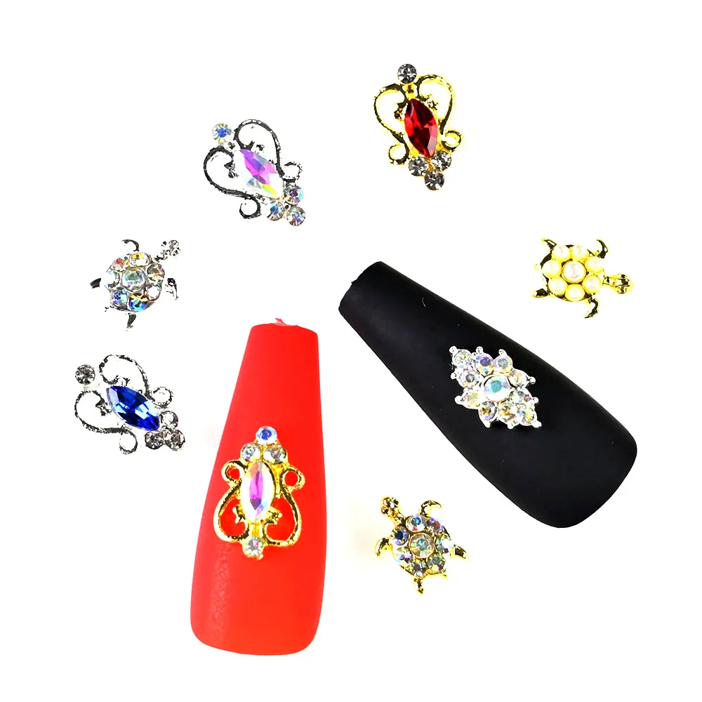 

10pcs/bag Manicure Decorations Alloy Gems,Luxurious Courtly style Metal Glass Nail Tortoise Designs Charms Nail Art Decorations