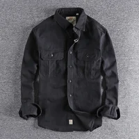 Chemise à manches longues pour hommes, uniforme de style n, lavage à la mode, double poches, veste décontractée pour jeunes, manteau fin 2