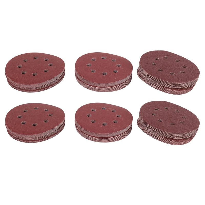 

Hot 120 Pieces 8 Holes 5 Inch Sanding Discs Hook And Loop 60/100/180/240/320/400 Grit Sandpaper Assortment