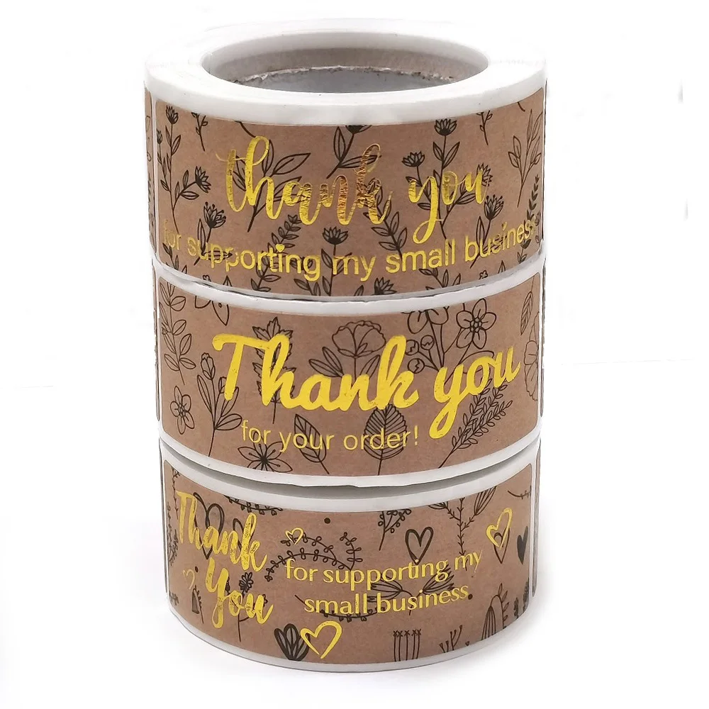 

120Pcs Thank You for Supporting Small Business Sticker Handmade with Love Gift Box Package Decoration Gilded Flowers Sticker