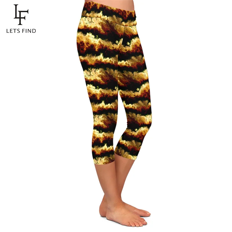 LETSFIND Beauiful 3D Clouds Digital Printing Soft Capri Leggings High Waist Slim Women Fitness Mid-Calf Leggings