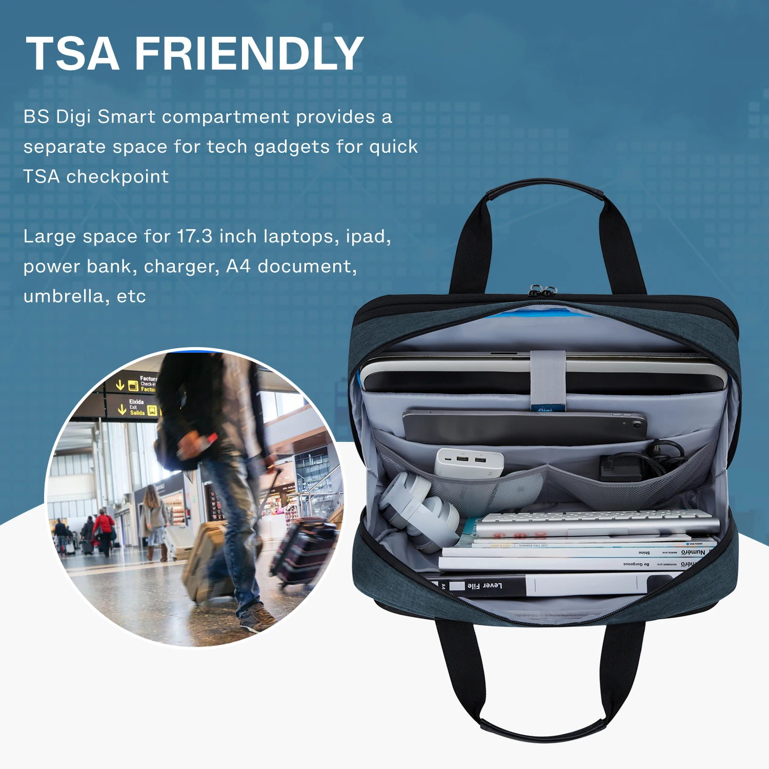 Bagsmart-bolsa Expansível para Laptop para Homens e Mulheres Maleta para Computador Bolsa de Ombro Trabalho Negócios Viagens Escritório 17.3 Polegada - Imagem 5