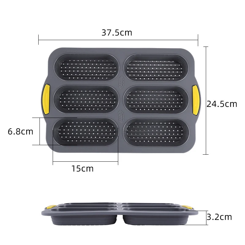 6 Cavity Silicone Bread Loaf Pan Hot Dog Bread Cake Tray Non-Stick Bread Pan Heat Resistant Silicone Mould Kitchen Baking Tools