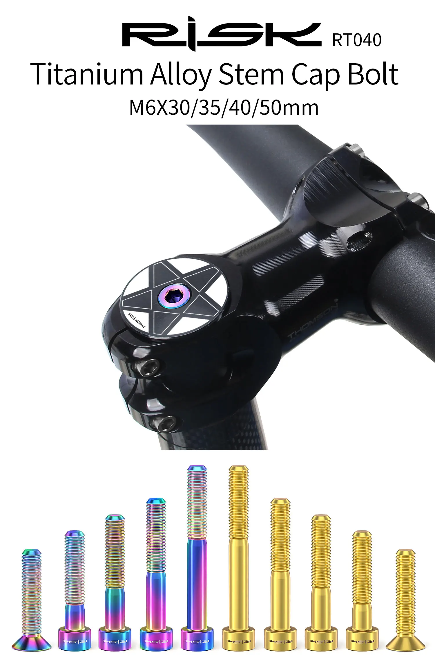 Description Picture 5 of itemRISK 1pcs M6 x 30/ 35/40/50 mm Bike Headset Bolt Titanium Ti MTB Bicycle Stem Top Cap Bolt Screw