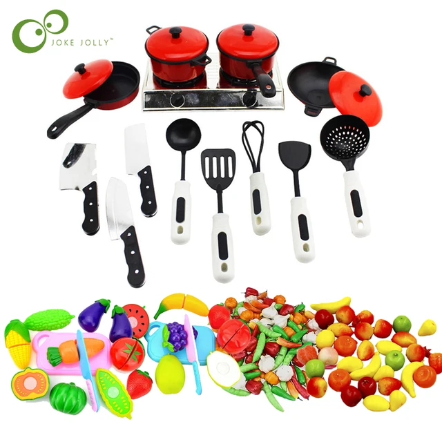 Pretend Play Set Plastic Fruit Vegetable Toys DIY Cutting Game Children Mini Ktichen Cookware Pot Pan Kids Pretend Cook Play DDJ 1
