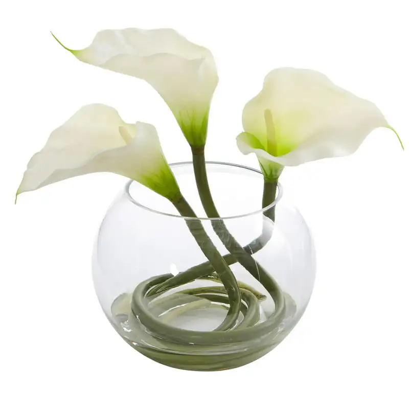 

Calla Lily Artificial Arrangement in Rounded Glass Vase, White