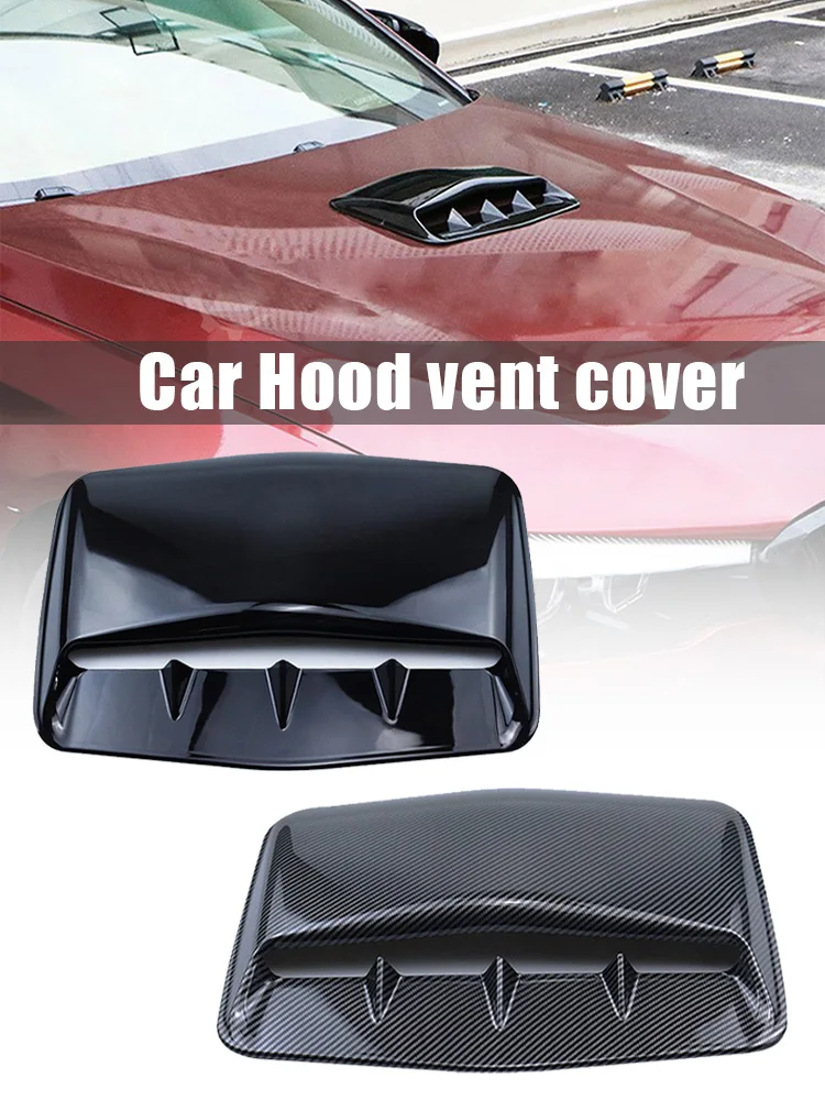 1x Black / Carbon Fiber Type Auto Air Flow Intake Hood Scoop Bonnet Vent Cover Decorative Sticker Plastic Universal Fit Most Car